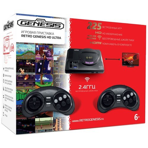 Sega Игровая приставка SEGA Retro Genesis HD Ultra + 225 игр ZD-06 (2 беспроводных 2.4ГГц джойстика, HDMI кабель) ConSkDn73 611430