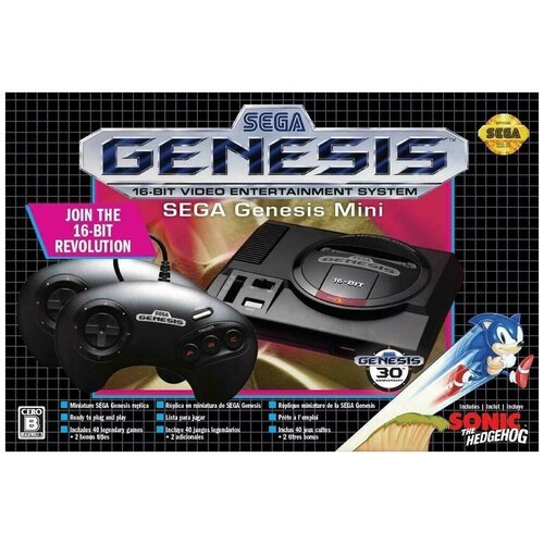 Игровая приставка 16 bit Sega Genesis Mini + 40 встроенных игр + 2 геймпада (Черная) Asia Оригинал