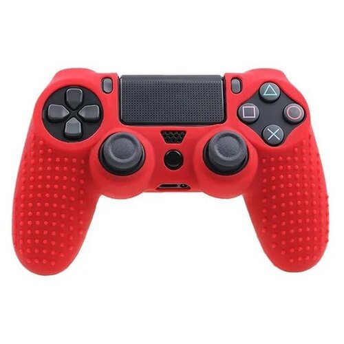 Защитный силиконовый чехол для геймпада Sony PlayStation 4 DualShock (накладка для контроллера SP4 Дуалшок) с рисунком и массажными пупырками, красный