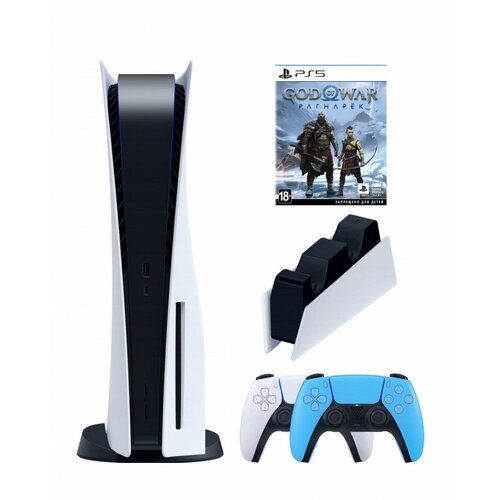 Игровая приставка Sony PlayStation 5 (3-ревизия)+2-й геймпад(голубой)+зарядное+God of War, 825 ГБ