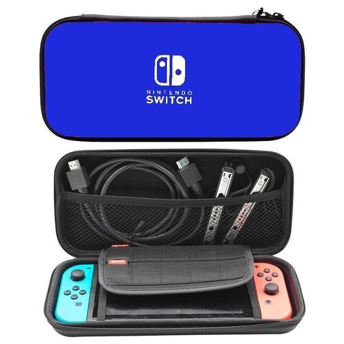 Чехол сумка для Nintendo Switch OLED с логотипом и кармашками внутри (синий с белым логотипом)