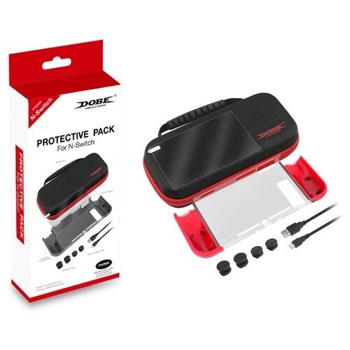 Набор Жесткий кейс - чехол, пластиковый бампер, накладки на стики, защитная пленка на стекло, кабельType C для Nintendo Switch Protective Pack DOBE TNS-18110