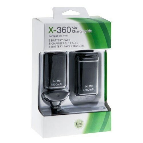 Набор для подзарядки контроллеров 5 in 1 Xbox 360 Play & Charge Kit 4800mAh (черный) (XBOX 360)
