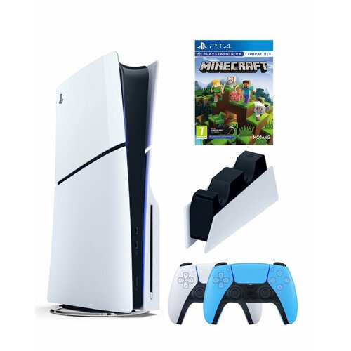 Приставка Sony Playstation 5 slim 1 Tb+2-ой геймпад(голубой)+зарядное+Майнкрафт