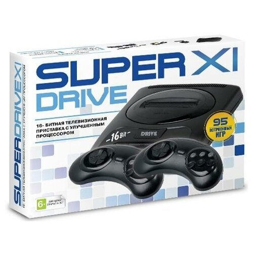 Игровая приставка 16 bit Super Drive 11 (95 в 1) + 95 встроенных игр + 2 геймпада (Черная)