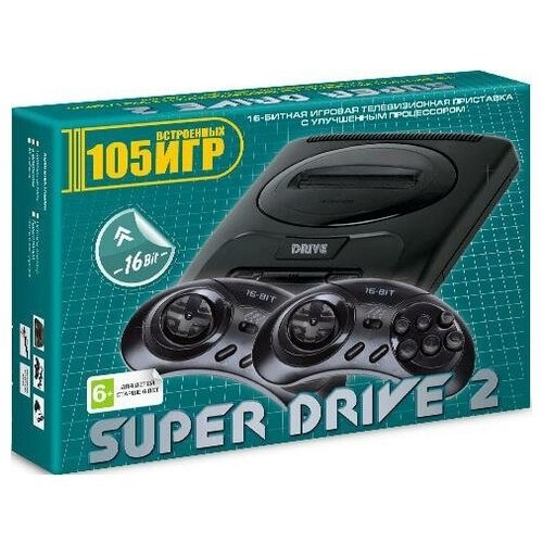 Игровая приставка 16 bit Super Drive 2 Classic (105 в 1) Green box + 105 встроенных игр + 2 геймпада (Черная)
