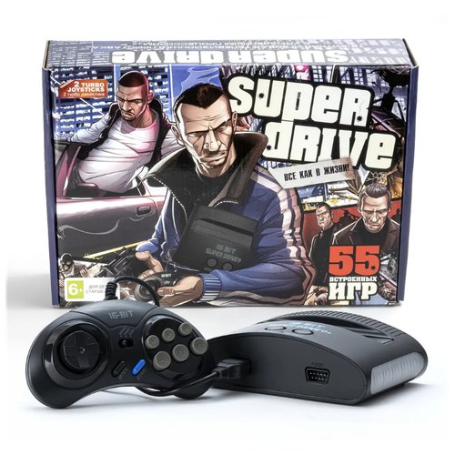Игровая приставка 16-bit Super Drive 'GTA', 55 встроенных игр, 2 турбо-джойстика