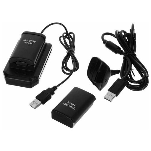 Набор для подзарядки контроллеров 4 in 1 Xbox 360 Play & Charge Kit 4800mAh (черный) (XBOX 360)