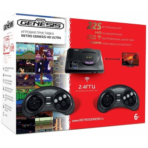 Игровая приставка SEGA Retro Genesis HD Ultra + 225 игр ZD-06b (2 беспроводных 2.4 ГГц джойстика, HDMI кабель)