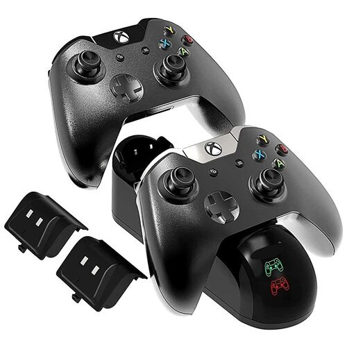 Зарядная станция Stand для 2-х геймпадов (джойстиков) Xbox one со световым индикатором +USB кабель+ 2 аккумулятора 1200mAh,черный цвет
