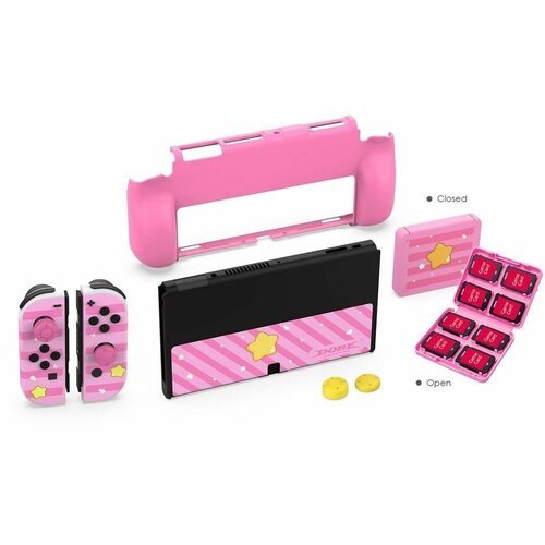 Защитный чехол + кейс для игр и накладки для Nintendo Switch / OLED DOBE Protective case iTNS-2120 Розовый