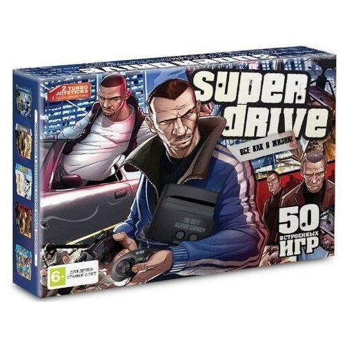 Игровая приставка 16 bit Super Drive GTA (55 в 1) + 55 встроенных игр + 2 геймпада (Черная)