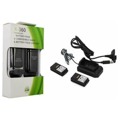 Аккумуляторы 4800 mAh для геймпада Xbox 360 2шт. + зарядная станция с USB кабелем черные
