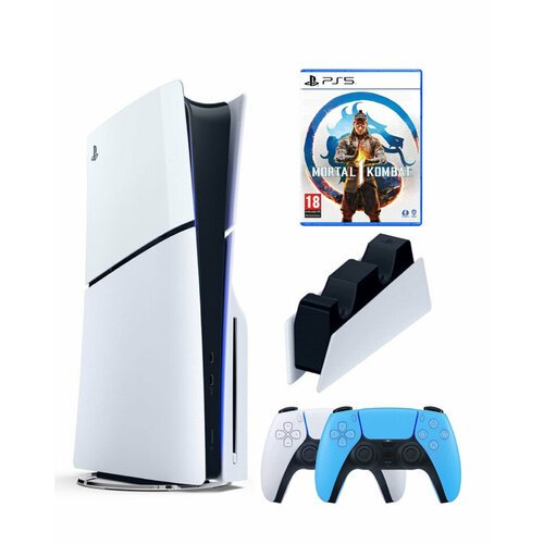 Приставка Sony Playstation 5 slim 1 Tb+2-ой геймпад(голубой)+зарядное+Мортал 1