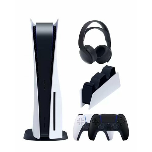 PS5 (ПС5) Игровая приставка Sony PlayStation 5 (3-ревизия)+2-й геймпад(черный)+зарядное+Беспроводная гарнитура Sony Pulse 3D, 825 ГБ
