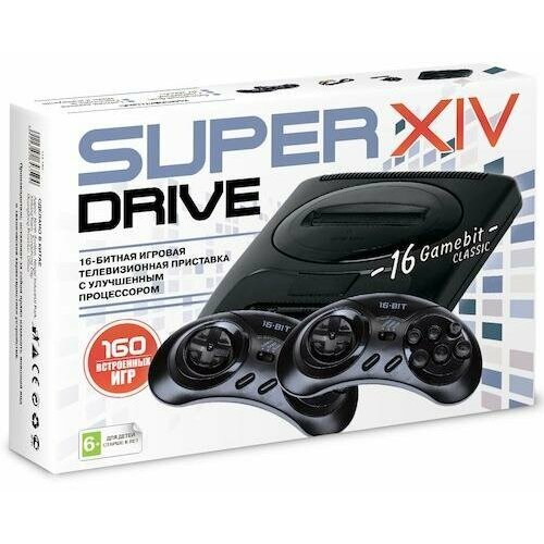Игровая приставка 16 bit Super Drive Classic S14 (160 в 1) + 160 встроенных игр + 2 геймпада (Черная)