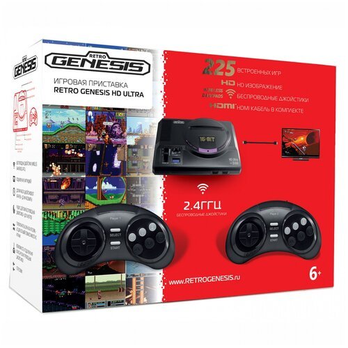 SEGA Retro Genesis HD Ultra + 225 игр (2 беспроводных 2.4ГГц джойстика, HDMI кабель)